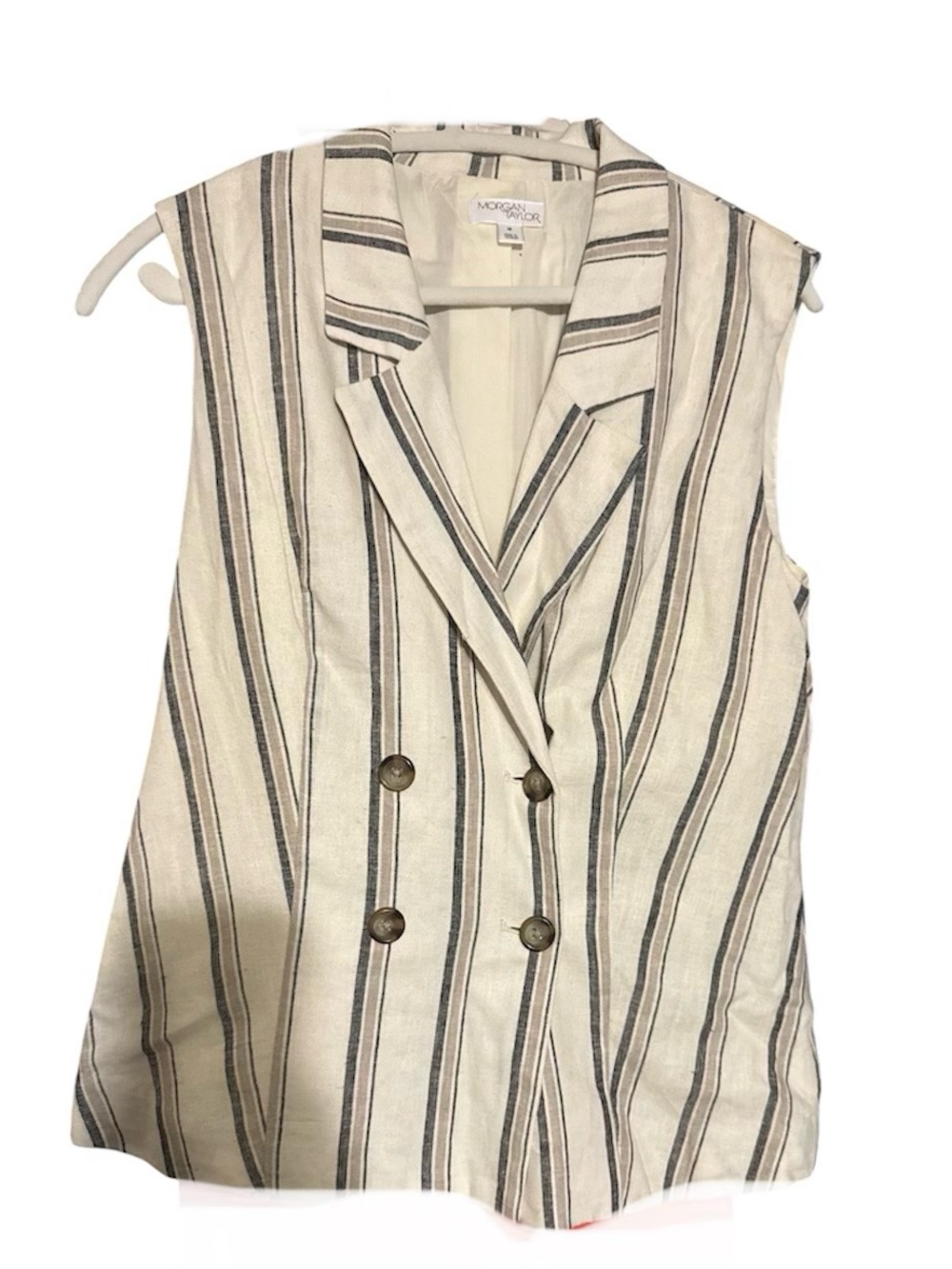 Morgan Taylor Striped Double-Breasted Sleeveless Vest - Cream, Black & Tan